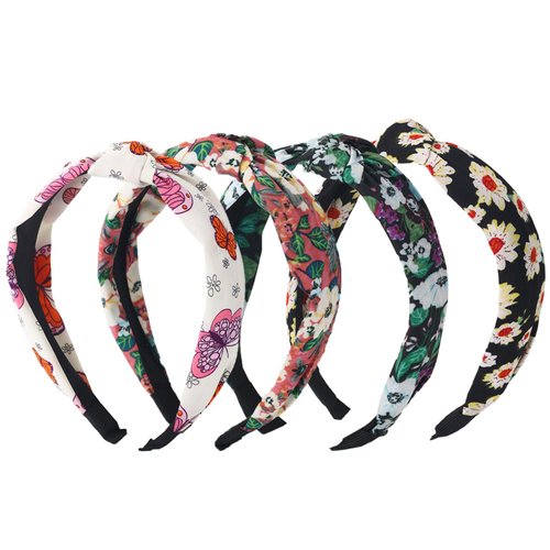 LifeDawn 4Pcs Headbands for Women,Floral Pattern Knotted Wide Headbands Cross Knot Hair Bands Vintage Hairband Turban Hoops Twist Headbands Accessories,Style 7