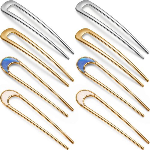 8 Pieces Metal U Shaped Hair Pins Gold and Silver Hair Fork U French Hair Pin 4 Inch Hair Sticks Chignon Pins Hair Chopsticks for Woman Buns Hair Accessories