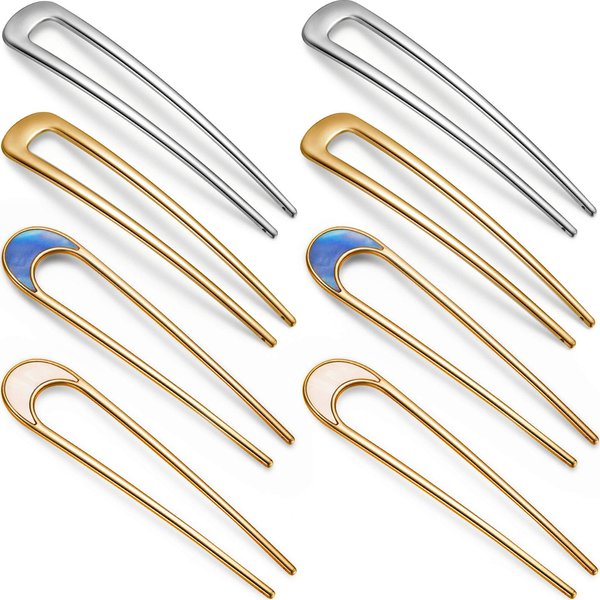 8 Pieces Metal U Shaped Hair Pins Gold and Silver Hair Fork U French Hair Pin 4 Inch Hair Sticks Chignon Pins Hair Chopsticks for Woman Buns Hair Accessories