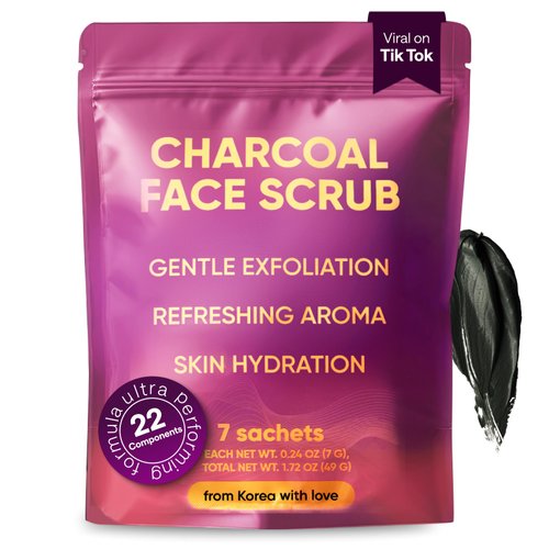Korean Peel Off Face Mask with Activated Charcoal Powder - Hydrating Facial Mask for All Skin Types - Black Head Remover with Deep Pore Scrub Effect - Skincare Face Wash for Women, Men 7 Pack