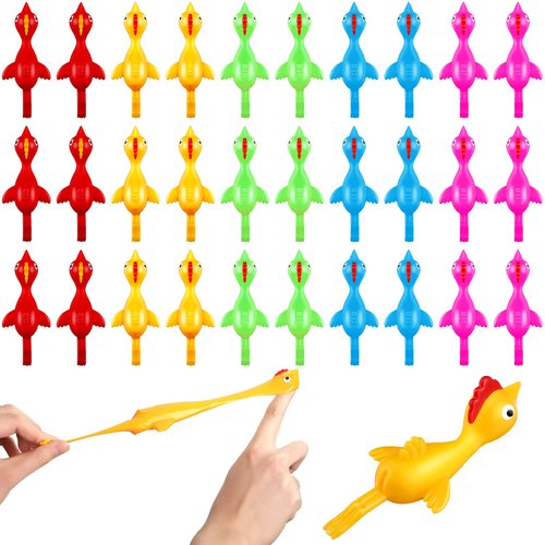 Sumind 30 Pcs Flying Chicken Slingshot, Rubber Chicken Finger Slingshot Stretchy Chicken Shooter Slingshot Turkey Chicken Gun for Christmas Party Favors Gift Goodie Bag Stuffers(Turkey,Vibrant Colors)