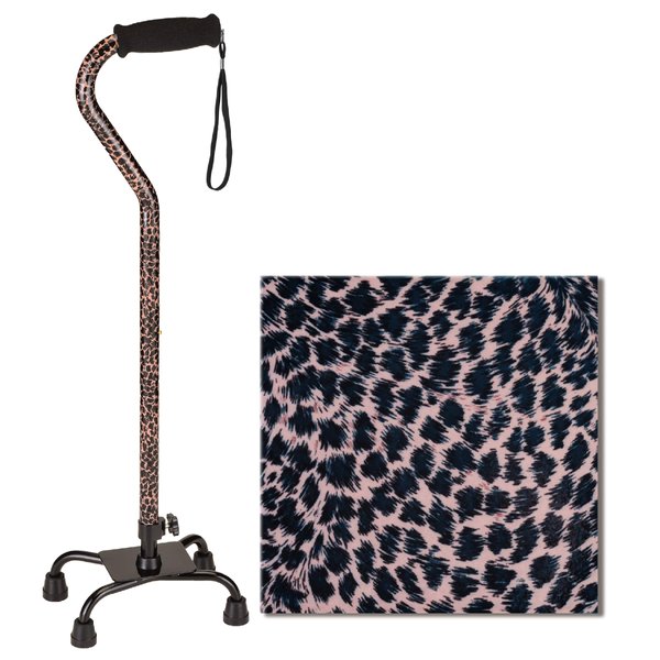 NOVA Designer Quad Cane, Lightweight Four Legged Cane with Soft Grip Handle, Height (for users 4’11” - 6’4”) and Left or Right Adjustable, Leopard Design