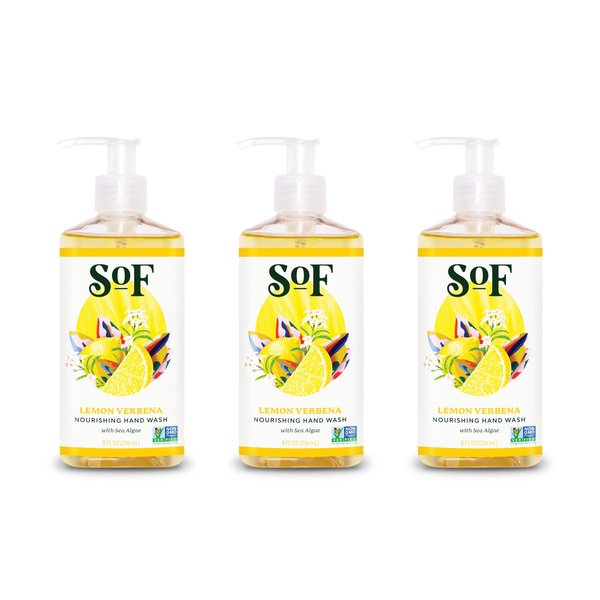 South Of France Lemon Verbena Liquid Hand Wash by SoF Body Care (Formerly Body Care) | Moisturizing Liquid Hand Soap with Sea Algae | 8 oz Pump Bottle Each | 3 Bottles