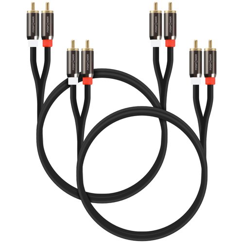 FosPower (2 Pack 2 RCA M/M Stereo Audio Cable [24K Gold Plated | Copper Core] 2RCA Male to 2RCA Male [Left/Right] Premium Sound Quality Plug - 3FT