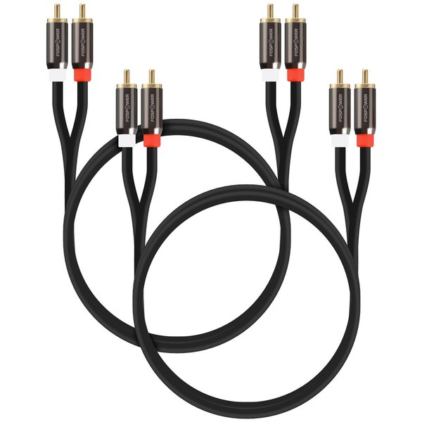 FosPower (2 Pack 2 RCA M/M Stereo Audio Cable [24K Gold Plated | Copper Core] 2RCA Male to 2RCA Male [Left/Right] Premium Sound Quality Plug - 3FT