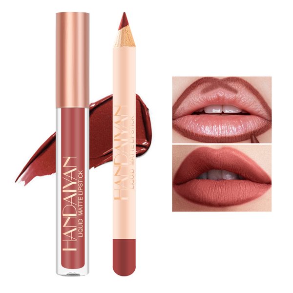 Easilydays Lip Liner and Liquid Matte Lipstick Set, 12 Colors Crayon Matte Longwear Lip Pencil, 24h Velvety Red Lips and Lip Liners Make Up, Lip Contouring Pencil, Waterproof Long Lasting Nude Lipgloss Lip Stain Kit with Lip Liner for Women (#12)