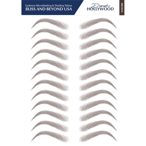 Bliss and Beyond USA | Waterproof Eyebrow Tattoo Stickers. A real hair stroke look. Hair replacement without surgery. Solution for hair loss. Bushy Tinted eyebrow tattoos. (Dramatic Hollywood, Brown)