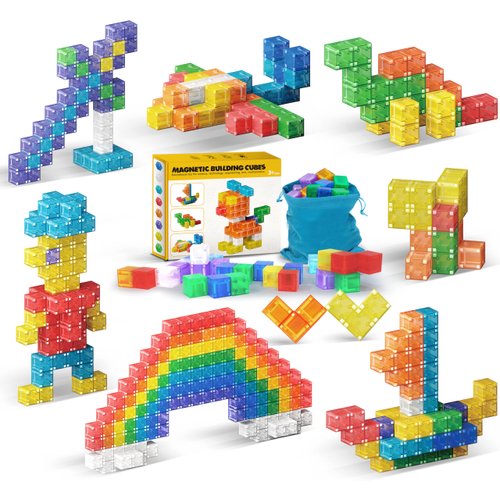 XDUOYJOY 48PCS Magnetic Blocks, Magnet Building Blocks for Toddlers, Preschool STEM Construction Kit, Sensory Montessori Building Toys for Boys Girls 3+