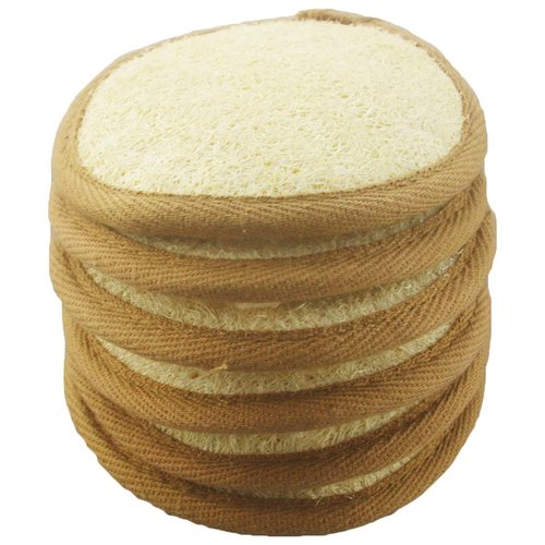 6 pcs/Set 4"×4" Natural Exfoliating Face Pad Loofah Sponge Facial Brush - Shower Scrubber - Body Bath Spa for Men & Women, Renewable Resource (Front 100% Loofah + Back 100% Pile Fabrics) Pack of 6
