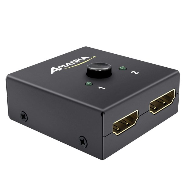 HDMI Switcher, AMANKA 4K HDMI Splitter 2 Ports Bi-Direction Manual Switch 2 x 1/1 x 2 HDMI Passthrough,No External Power Required-Supports HD 4K x 2K 1080P