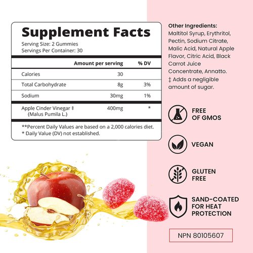 BeLive Apple Cider Vinegar Gummies - ACV Gummies Without Sugar I Detox & Cleanse Digestive Health I Alternative to Capsules, Vegan, Keto Friendly, Non-GMO, Gluten Free | 60 Ct