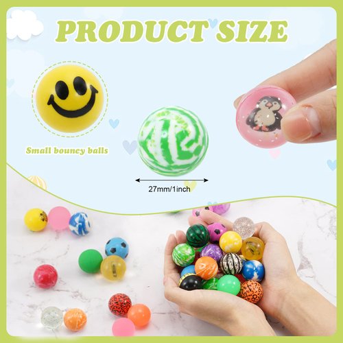 100 Pack Bouncy Balls Bulk,Assorted Colorful Bouncy Balls,Mixed Pattern High Bouncing Balls,Small Rubber Bouncing Balls for Party Favors Prizes Birthdays Gift,27 mm Diameter