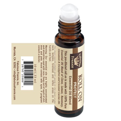 Fabulous Frannie Protect Pre-Diluted Essential Oil Blend Roll-On (Comparable to Young Living's Thieves blend) made with Cinnamon, Clove, Eucalyptus, Rosemary and Lemon 10ml