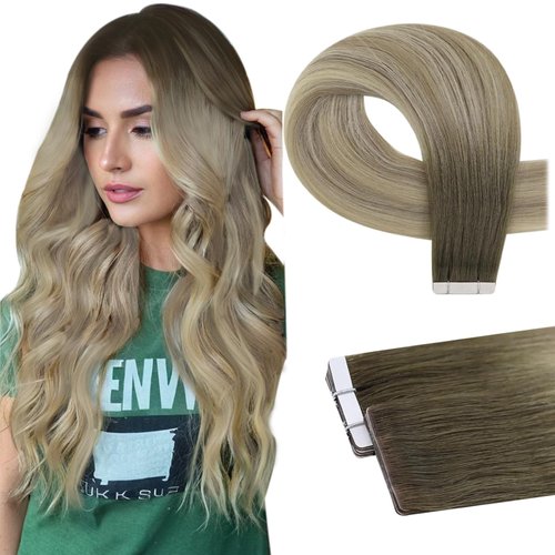 Full Shine Ombre Injected Tape in Hair Extensions Blonde and Brown Balayage Machine Virgin Tape in Extensions Human Hair 22Inch Seamless Injection Tape in Human Hair Extensions 25Gram 10Pcs