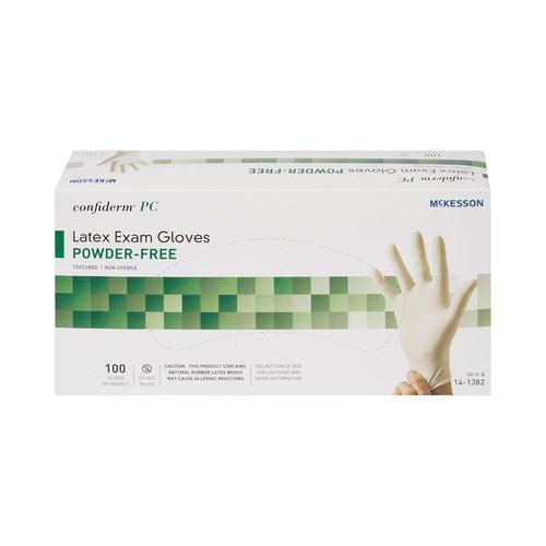 McKesson Confiderm PC Latex Exam Gloves - Powder-Free, Ambidextrous, Textured, Non-Sterile - Ivory, Size Medium, 100 Count, 1 Box