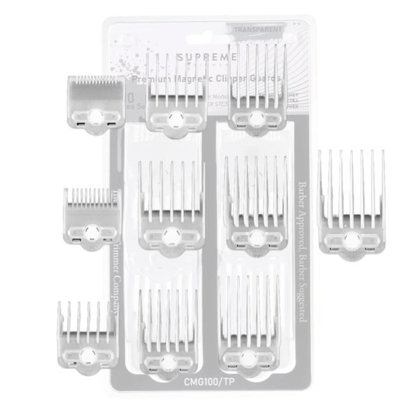 Supreme Trimmer Magnetic Guide Combs for Clippers | CMG100 Hair Clipper Guards, 10 Cutting Lengths | Frosted Transparent