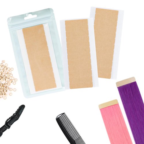 DOORES Hair Extension Tape Tabs Double Sided Adhesive Replacement No Residue Strong Tapes for Hair Extensions, 24 Tabs (4 x 1cm/1.57 x 0.39 inch)