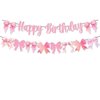 GOTPASS Pink Bow Happy Birthday Banner Bow Themed Birthday Decorations Baby Bridal Shower Girl Cute Birthday Party Supplies