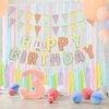 Macaron Happy Birthday Banner Pastel Birthday Party Decorations Happy Birthday Banner Triangle Flags with Paper Tassel Garland for Women Girls Party Supplies