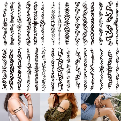 Cerlaza 10 Sheets Mix Tribal Fake Temporary Tattoos for Adult, Black Tribal Pattern Tattoo for Men Women, Realistic Semi Permanent Henna Tattoo Stickers That Look Real and Last Long