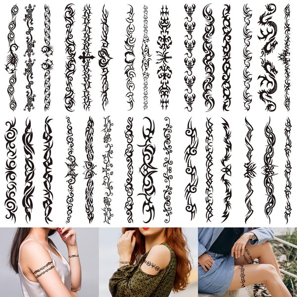 Cerlaza 10 Sheets Mix Tribal Fake Temporary Tattoos for Adult, Black Tribal Pattern Tattoo for Men Women, Realistic Semi Permanent Henna Tattoo Stickers That Look Real and Last Long