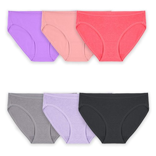 Fruit of the Loom Women's 360 Stretch Cotton Underwear, Available in Plus Sizes, 6-Pack Bikini - Colors Vary