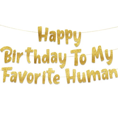 Happy Birthday To My Favorite Human - Funny Birthday Gold Glitter Banner – Birthday Party Supplie...