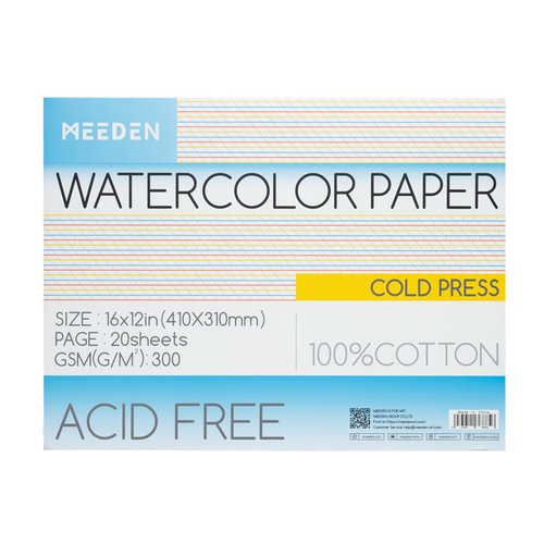 MEEDEN Watercolor Paper Block - 100% Cotton Watercolor Paper Pad of 20 Sheets, 140lb/300gsm, Acid-Free Art Paper for Watercolor, Gouache, Ink and More, 16" x 12" Cold Press