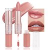 evpct 2 in 1 Rose Nude Glitter Shimmer Shiny lipstick & Liquid Lip Gloss, Metallic Dual Ended Lipstick with Hydrating Lightweight Formula, Shiny Glossy Lip Stick Makeup for Women stay on all Day 02