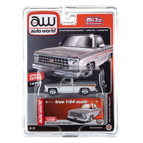 Auto World 1980 Chevrolet Silverado Pick up Truck White and Silver Special Edition 1:64 Scale diecast Model CP7802