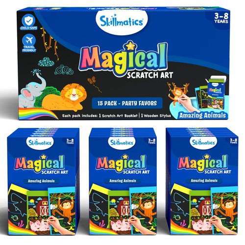 Skillmatics Party Favors (Pack of 15) - Magical Scratch Art Set for Kids, Animals, Goodie Bag, DIY Art & Craft Activity, Gifts for Girls, Boys Ages 3, 4, 5, 6, 7, 8