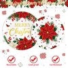 Funrous 150 Pieces Christmas Poinsettia Flower Tableware Merry Christmas Party Supplies Disposable Paper Plates and Napkins Set Christmas Poinsettia Dinnerware for Xmas New Year Holiday Party