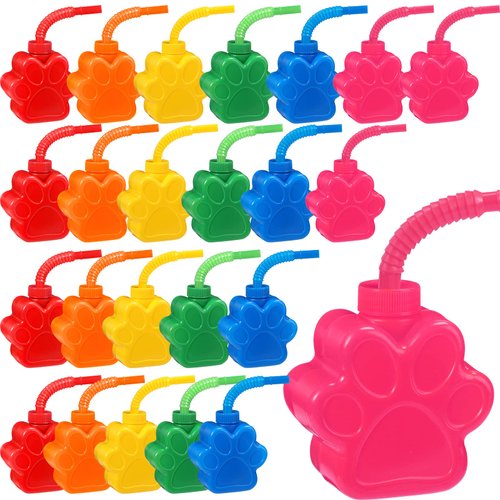 Dog Paw Cups 10 oz Paw Dog Party Favors, Cute Print Plastic Puppy Straw Cup Bulk with Lids for Ki...