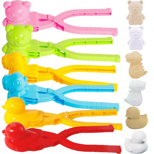Gawertoy 6 PCS/Set Snowball Maker Clips, Duck Bear Dinosaur Shaped Snow Ball Maker Clips Clamps Outdoor Winter Play Snow Toys Cartoon Sand Molds Clay Tools for Kids Snowball Fight Beach Player (#A)