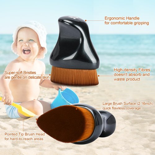 Sunscreen Applicator for Kids,Sunscreen Brush Sunblock Applicator with Protective Case for Kids,Baby,Adult,Beach Essentials for Sunscreen, Suncream and Sun Lotions（Glossy Black）