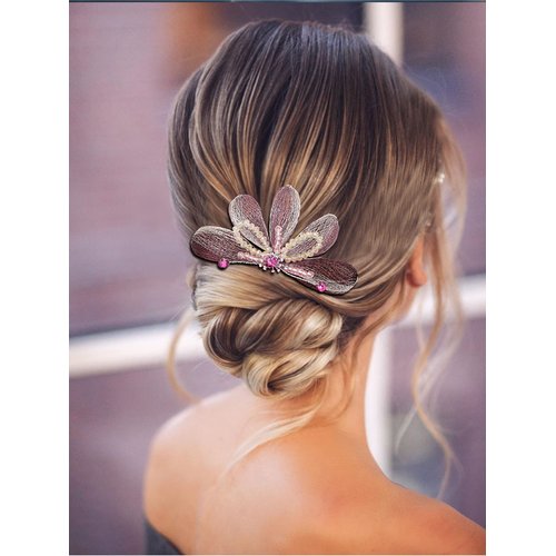Campsis Crystal Wedding Hair Comb Silver Flower Leaf Hair Side Comb for Bridal Handmade Bead Hair Accessories Bride Bridesmaid Prom Party Present for Women