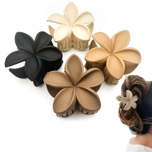 Luvearo Flower Hair Clips for Women 2.8 Inch for Thick Thin Curly Hair Accessories, Cute Girl Gifts, Plumeria Claw Matte Neutral Colors