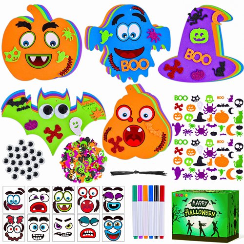 Thuodo 340PCS Halloween Crafts for Kids, Halloween Foam Stickers Pumpkins Ghost Spider Bat DIY Halloween Craft Kit Gifts for Kids Halloween Party Favors Supplies