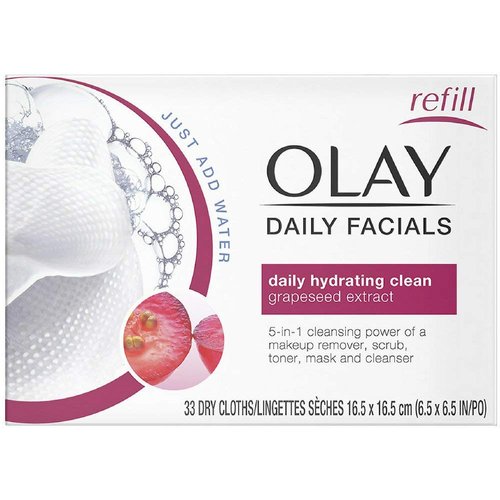 OLAY Daily Facial Hydrating Cleansing Cloths with Grapeseed Extract, Makeup Remover 33 ea (Pack of 8)
