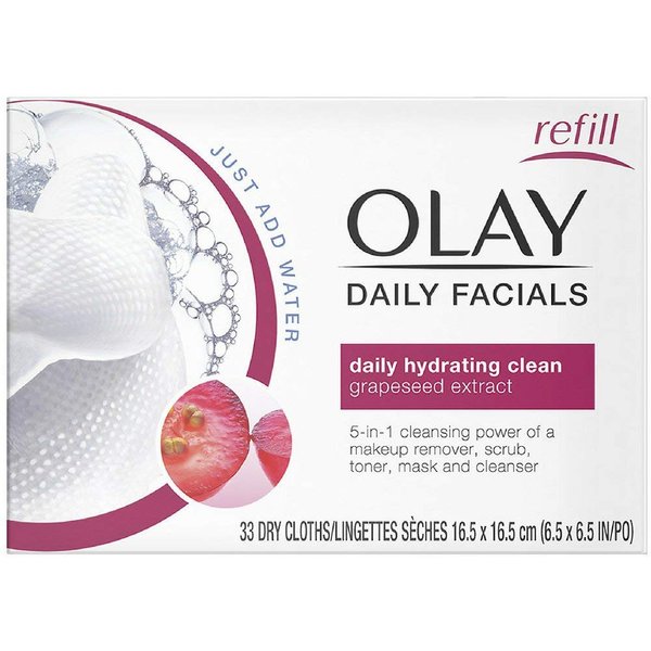 OLAY Daily Facial Hydrating Cleansing Cloths with Grapeseed Extract, Makeup Remover 33 ea (Pack of 8)