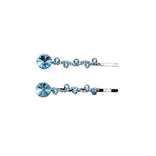 Faship A Pair Of Aqua Premium Rhinestone Crystal Floral Hair Clips 2 Pcs Pins - Aqua