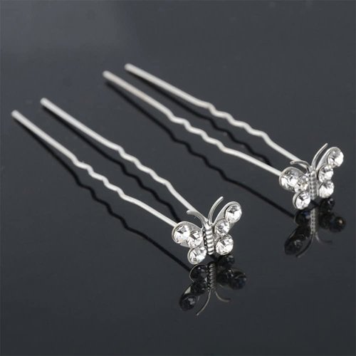 AKOAK 20 Pcs U-shaped Butterfly Rhinestone Hair Clip Crystal Hair Accessories Rhinestone Wedding Hair Clip for Bridal Wedding Party Girls (Silver)