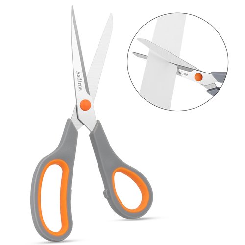 Scissors Set of 4, Premium Stainless Steel Razor Blades, Ergonomic Semi-Soft Rubber Grip, Suitable for School, Office and Family Daily Use, 9.6''/8.5''/6.4"/5.4", Orange&Gray