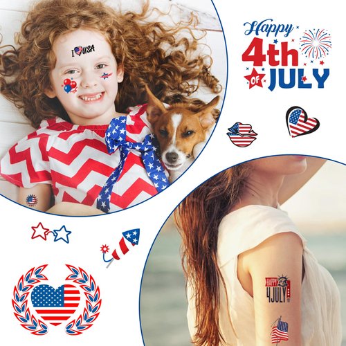 60 Pcs 4th of July Temporary Tattoos for Kids Adult, Independence Day Party Supplies Favors Decorations, Patriotic USA American Flag Fake Tattoo Stickers