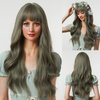 incohair Green Wig with Bangs Long Curly Green Wigs for Women Synthetic Green Wavy Wigs for Daily Party (26inch,Green)