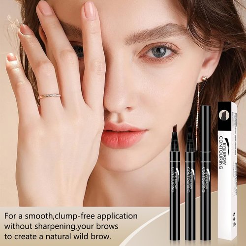 4-Head Split Waterproof Long-lasting Eyebrow Pencil, 2PCS Waterproof Magic Eyebrow Pencil Microblading Eyebrow Pencil,Creates Natural Looking Brows Eye Eyebrow Makeup Eyebrow Pen (Black-2pcs)