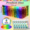 6 Pack Rainbow Wavy Table Skirt Party Decorations 30x108 Inch, Rainbow Party Table Decorations, Rainbow Metallic Foil Tinsel Table Skirts for Birthday Wedding Engagement Bridal Shower Party Supplies