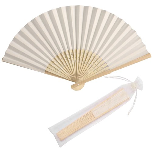 SL crafts 50pcs Paper Hand Fan with Gift Bags Bamboo Handheld Folded Fan Decorative Paper Fan Wedding Party Favors (Cream)