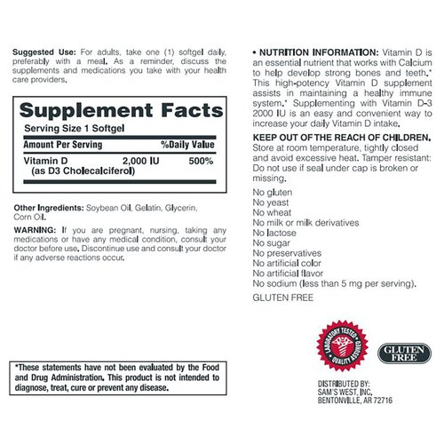 Member's Mark Vitamin D-3 2000 IU, 400 Softgels Dietary Supplement