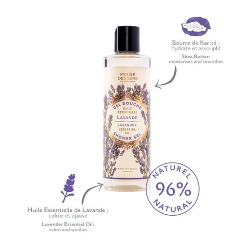 Panier des Sens – Lavender Shower Gel - Foaming Body Wash Women & Men - Moisturizing Body Soap with Shea Oil - 96% Natural Ingredients Body Care - Vegan Liquid Body Wash - 8,45 floz
